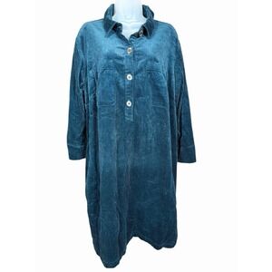 J.Jill 2X Corduroy Tunic Dress Shacket Teal Blue Wale Button Front Pockets